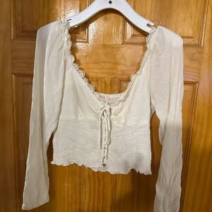 Elegant Cream Lace-Trimmed Women's Top